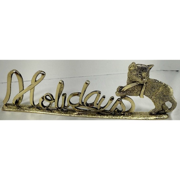Vintage 1993 Metzke Pewter Gold-Tone "Happy Holidays" Cat Kitten Decor USA - Picture 3 of 10